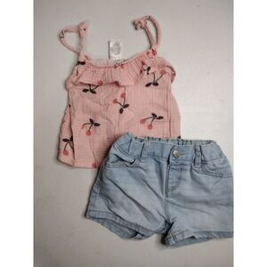 Modern Moments Gerber Cherry Gauze Top & Childrens Place Denim Shorts Set 3T